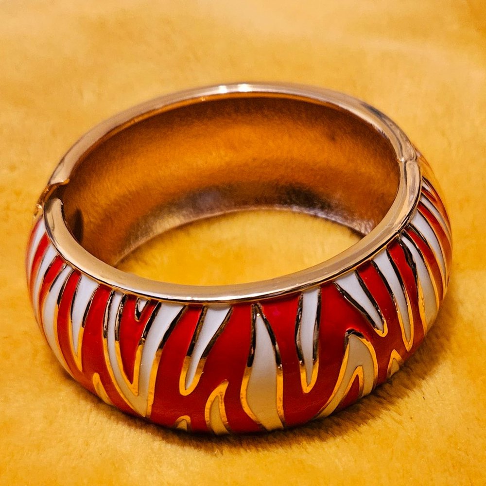 Red and White Hinged Bracelet